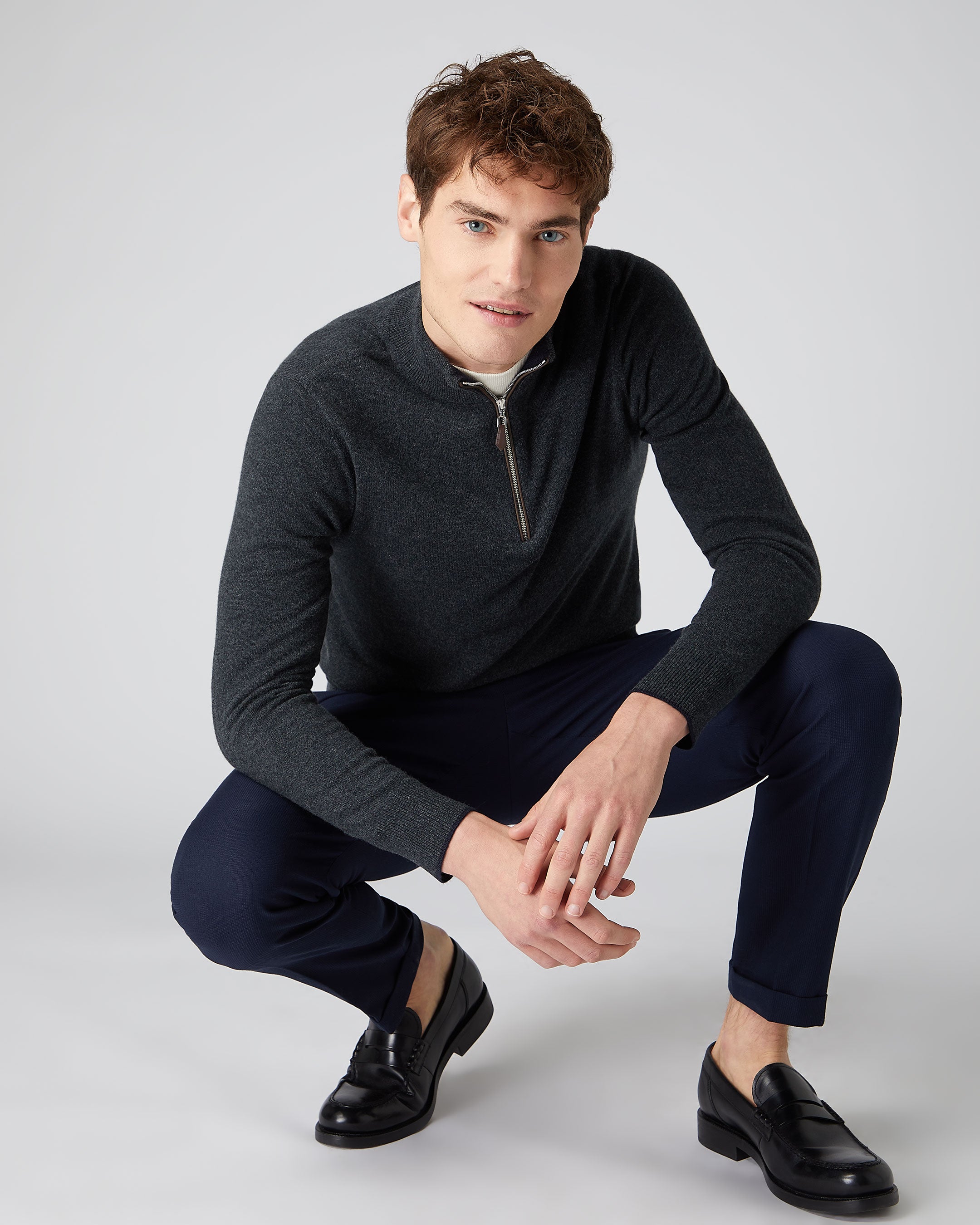 Men's Carnaby Half Zip Cashmere Jumper Dark Charcoal Grey | N.Peal