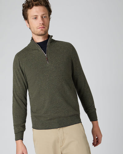 N.Peal Men's Carnaby Half Zip Cashmere Jumper Moss Green