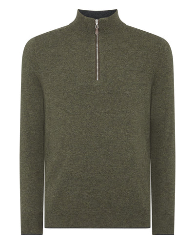 N.Peal Men's Carnaby Half Zip Cashmere Jumper Moss Green