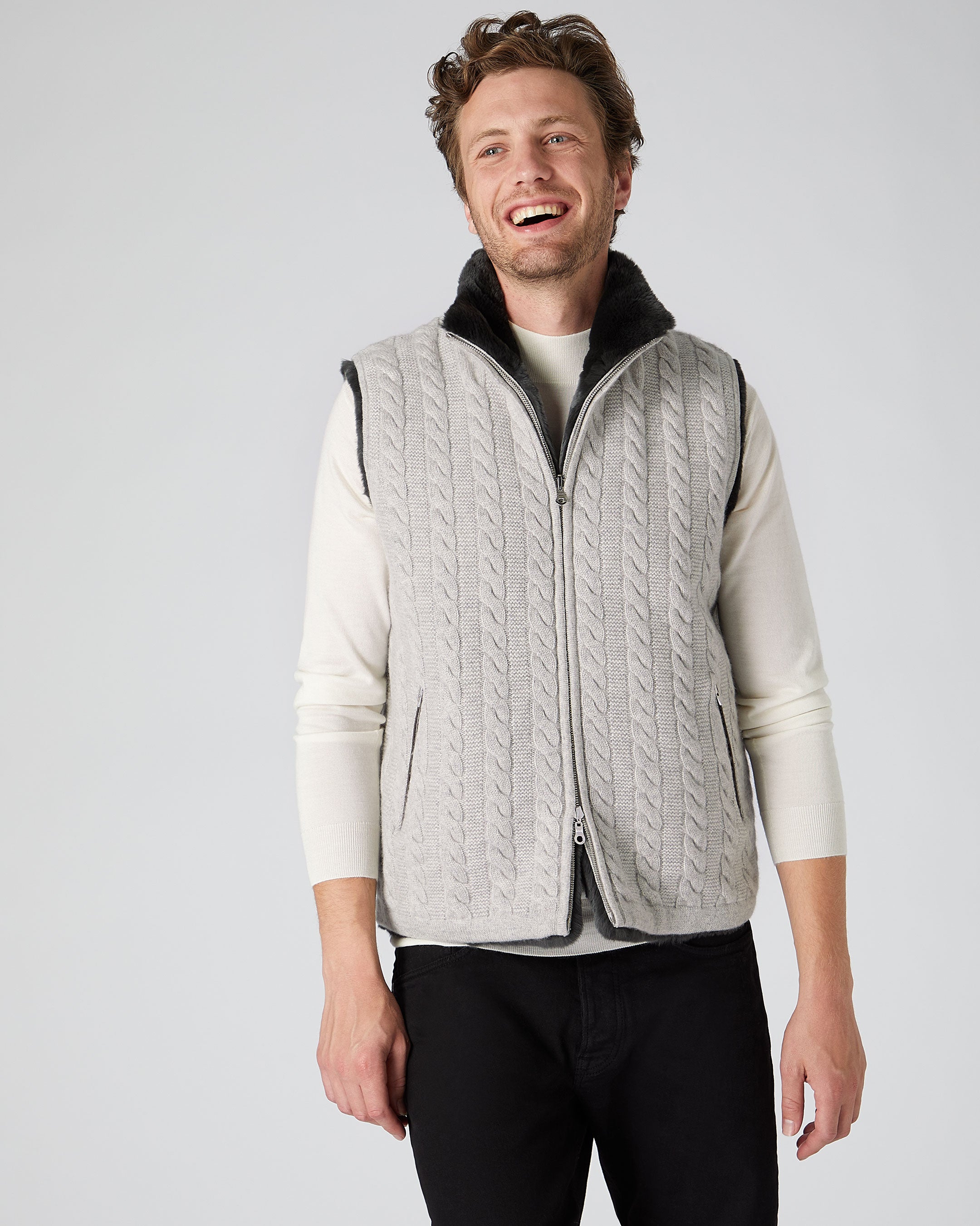 Mens gilet with fur 2024 hood