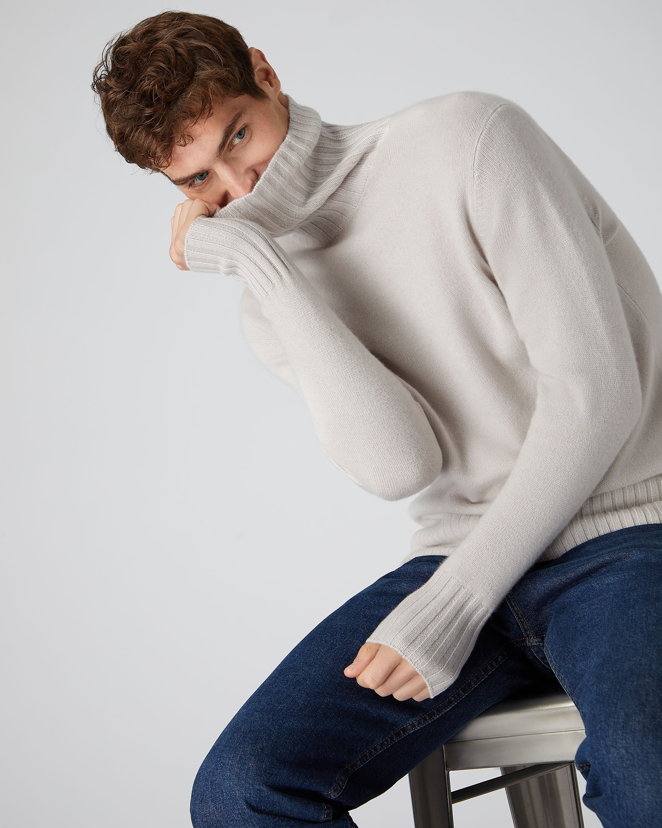 Chunky grey cheap roll neck jumper