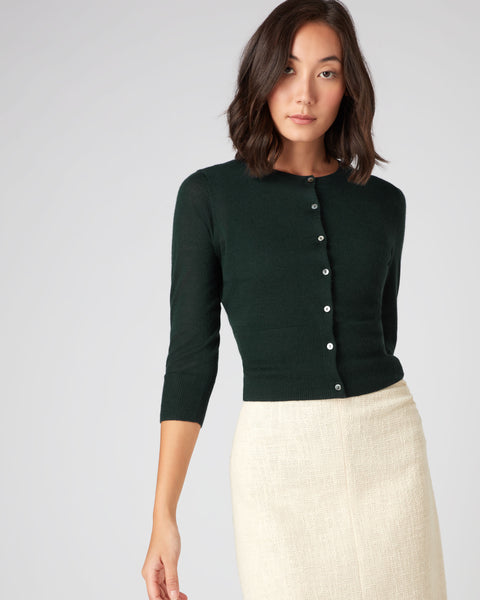 Women's Superfine Cropped Cashmere Cardigan Midnight Green