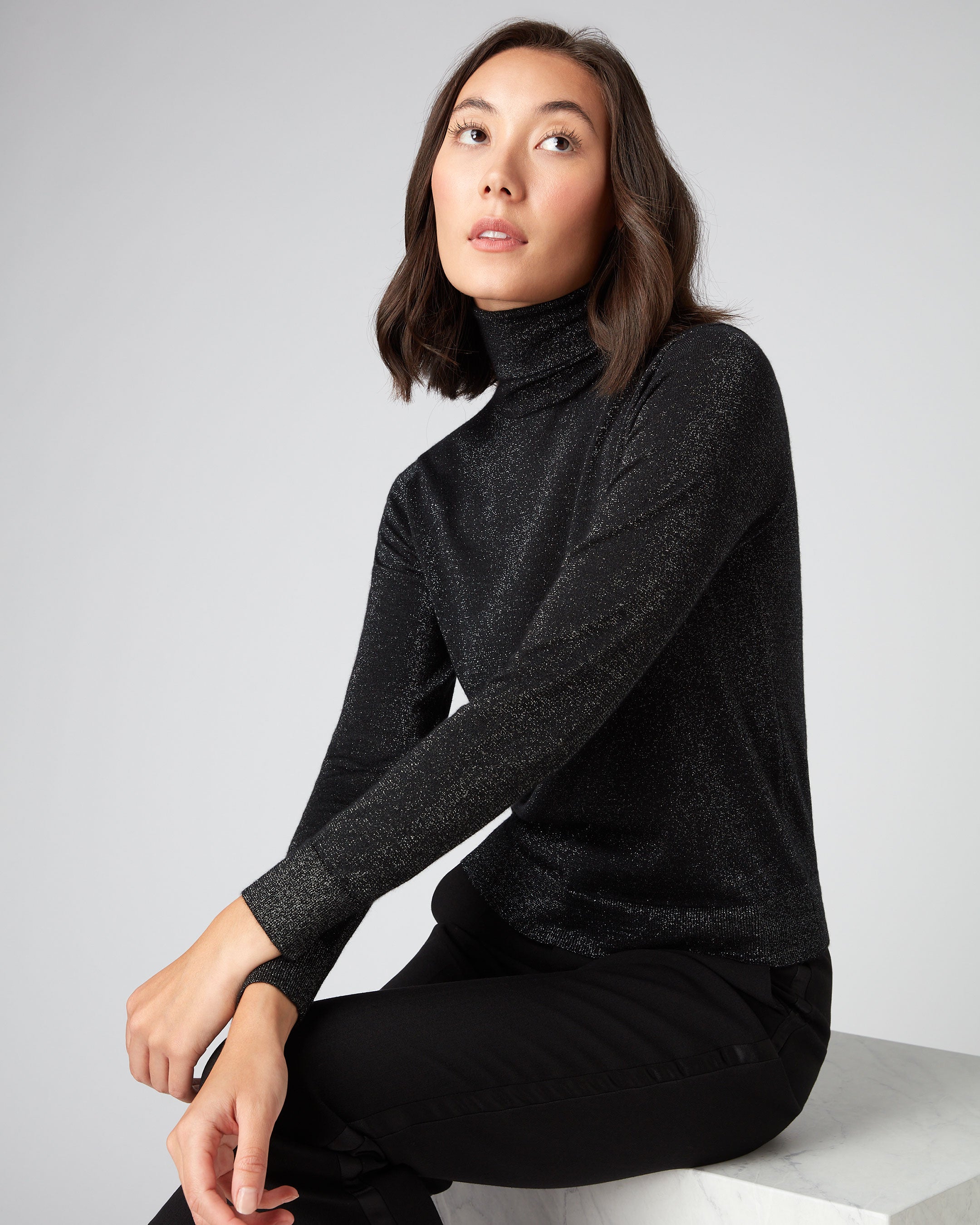 Black roll outlet neck cashmere jumper