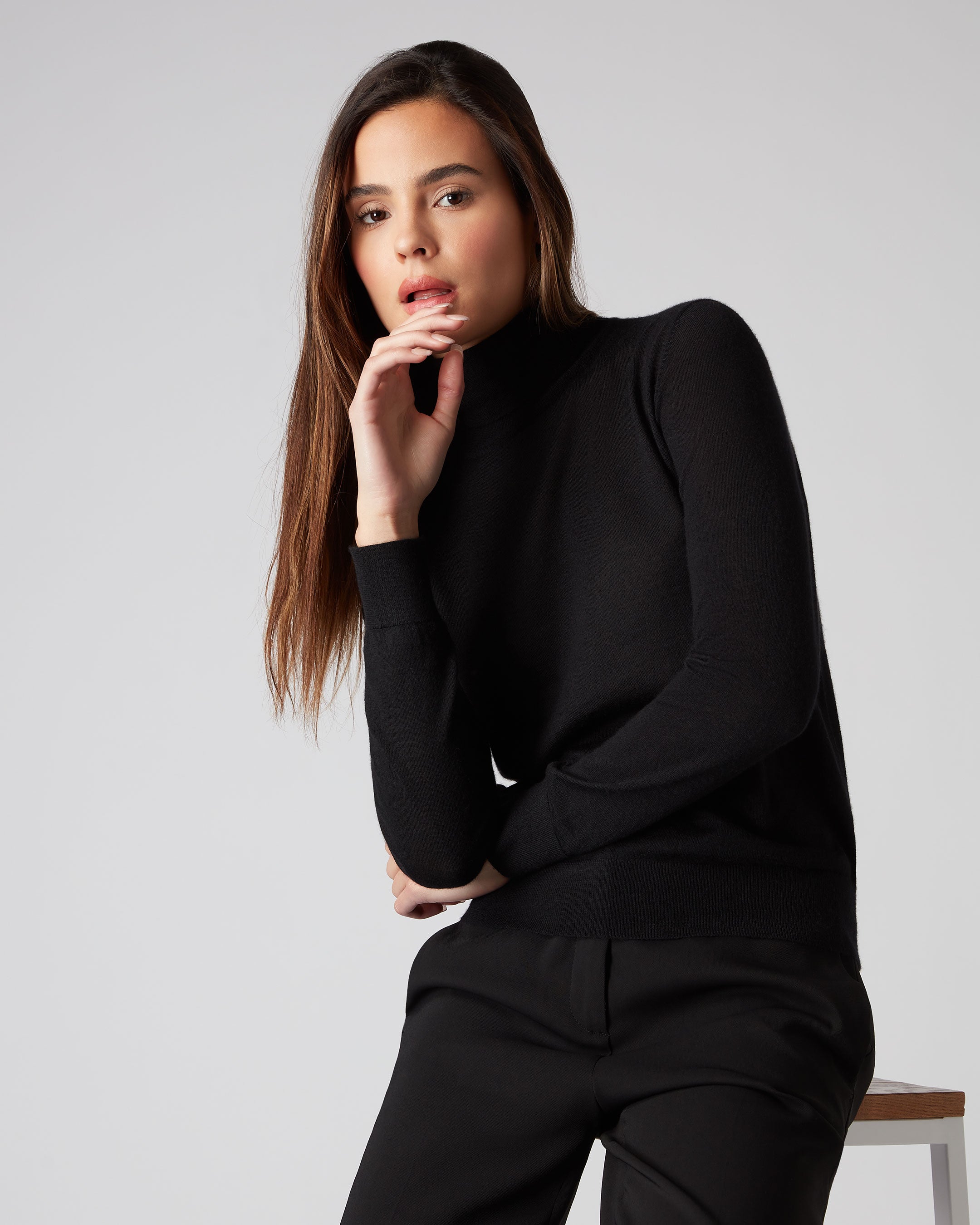 Roll neck black jumper womens sale