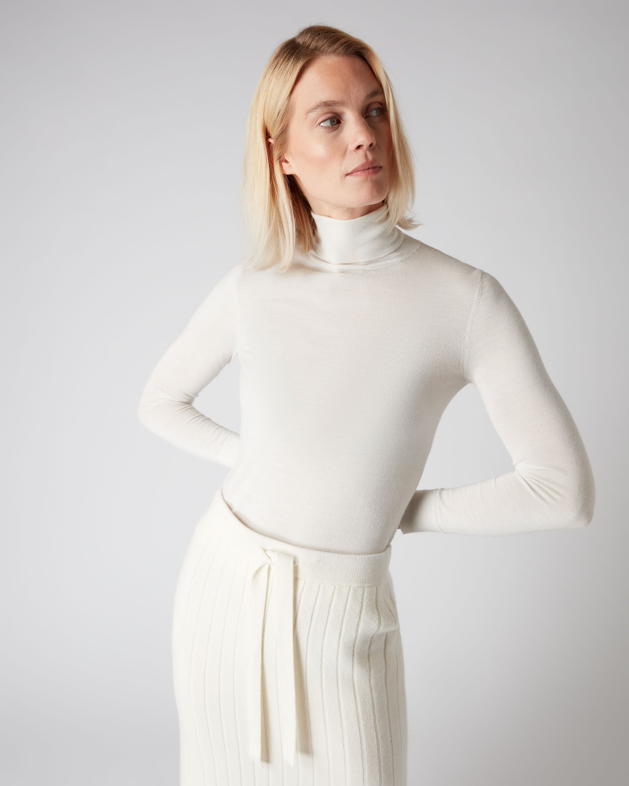 White ribbed roll hot sale neck top