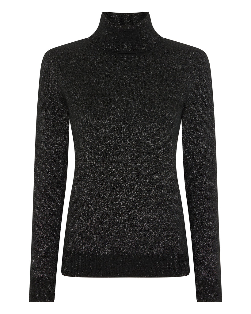 Women's Polo Neck Cashmere Jumper With Lurex Black Sparkle | N.Peal