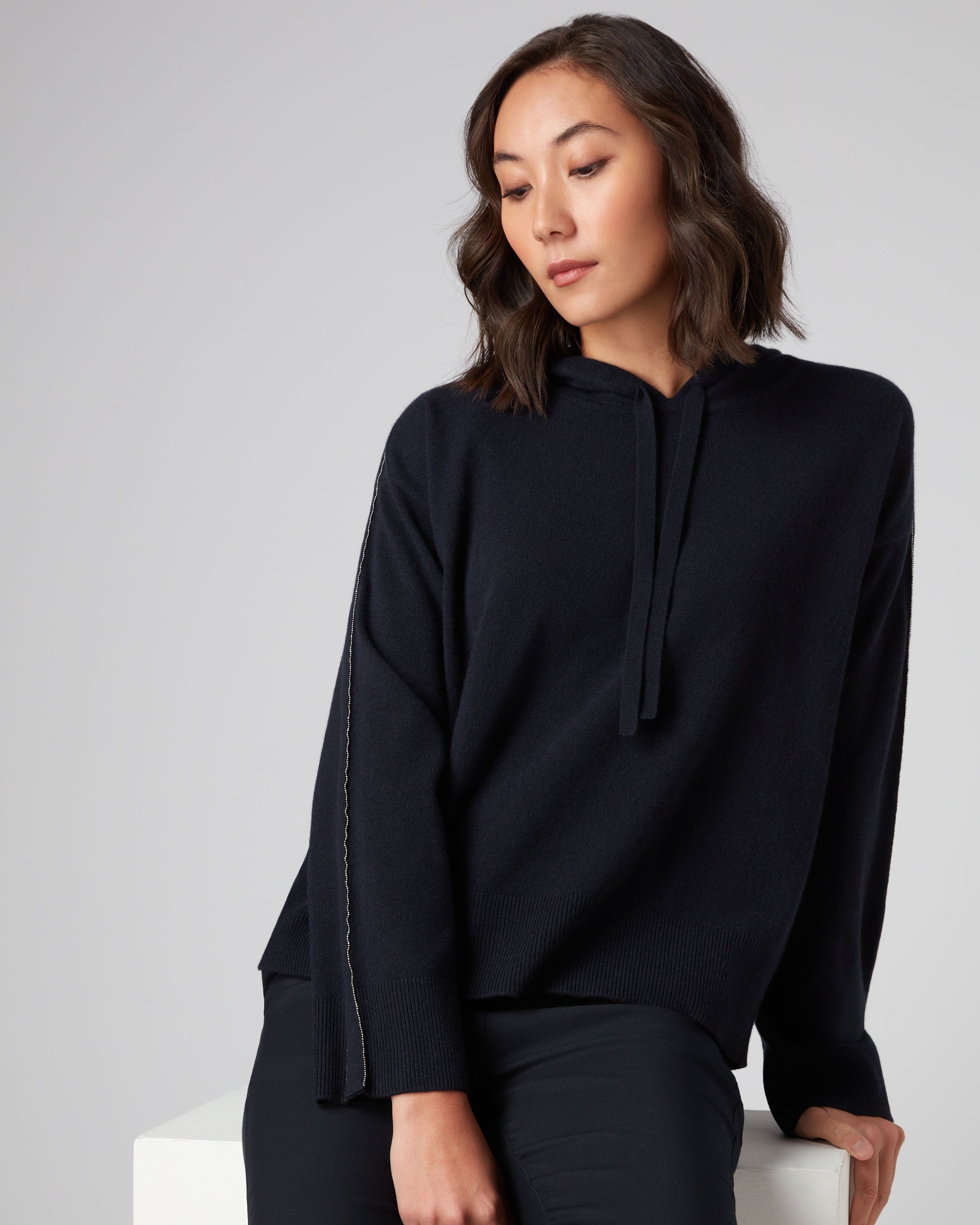 Black cashmere hoodie womens sale