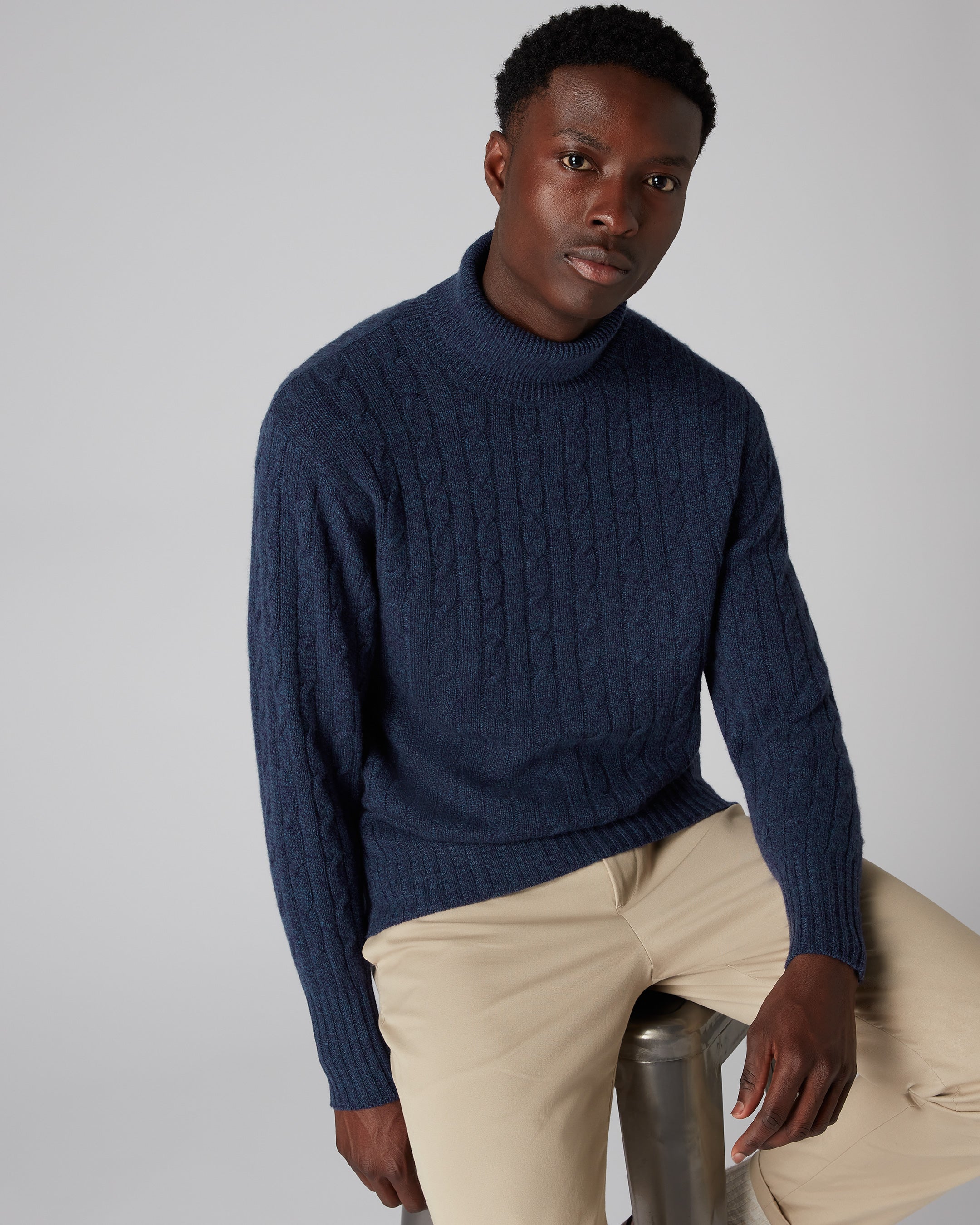 Mens blue roll outlet neck jumper