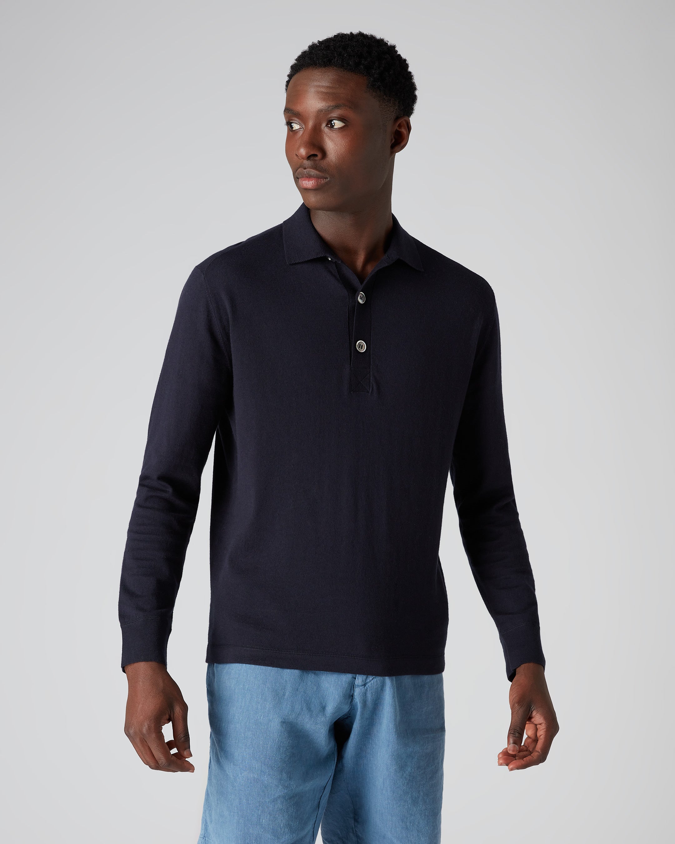 Mens cashmere long shop sleeve polo shirt