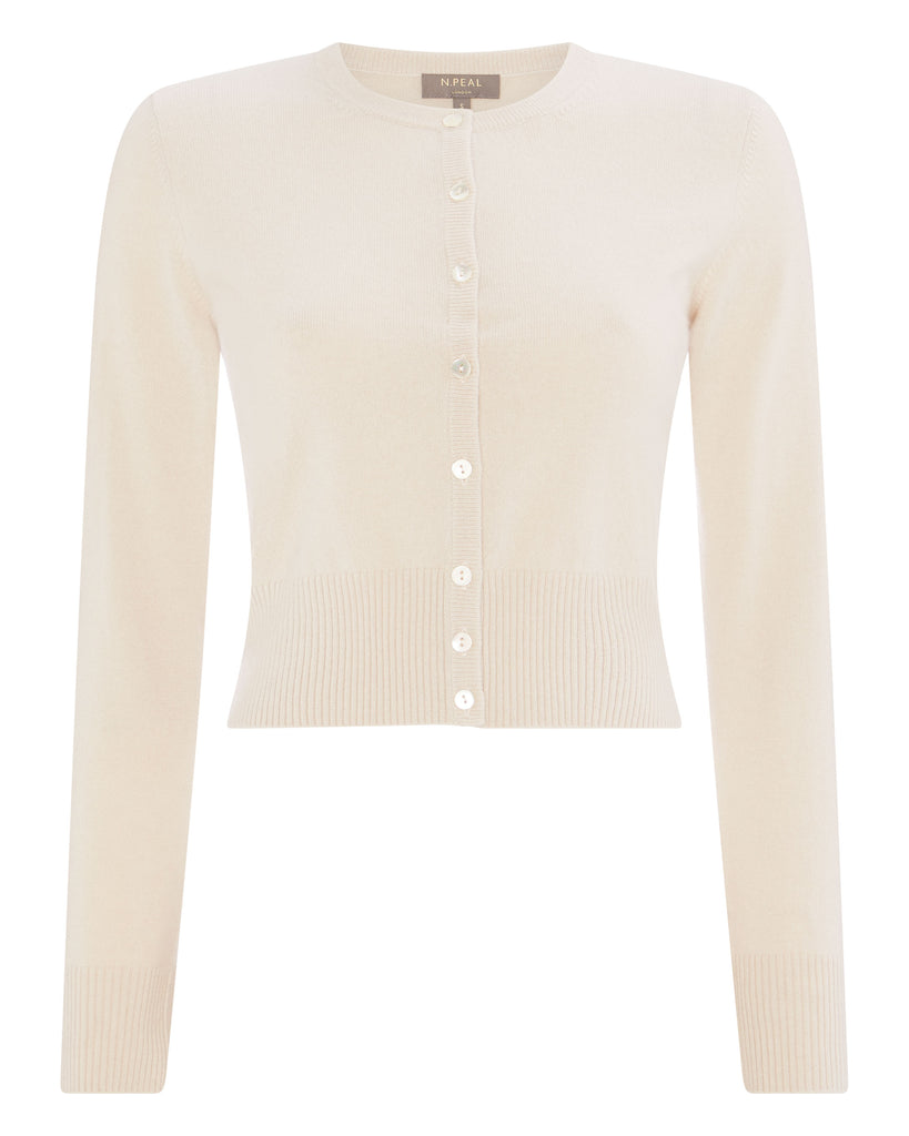 Women's Long Sleeve Cropped Cashmere Cardigan Almond White | N.Peal