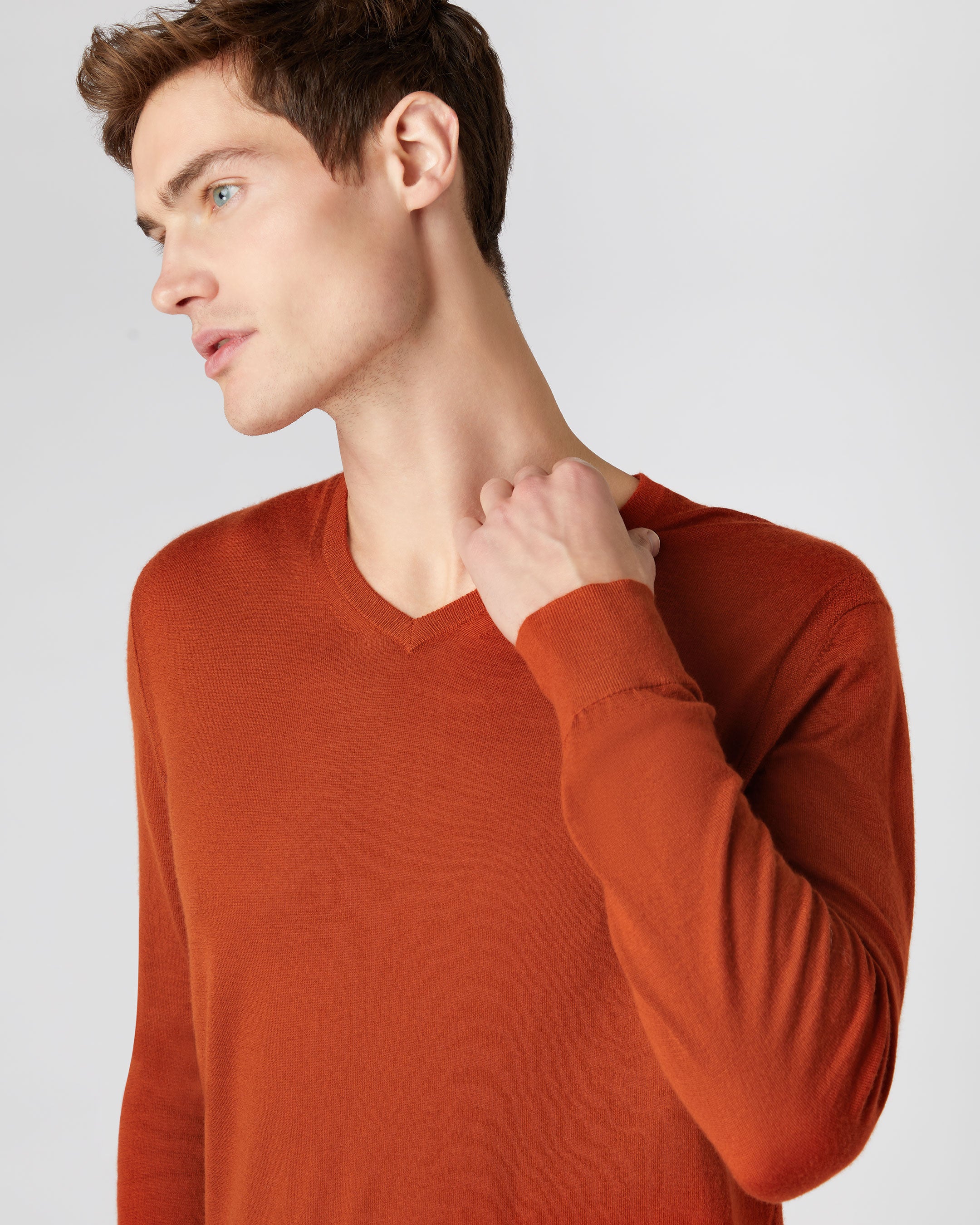 Mens orange v deals neck jumper