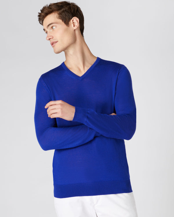 N.Peal Men's The Conduit Fine Gauge Cashmere Jumper Ultramarine Blue