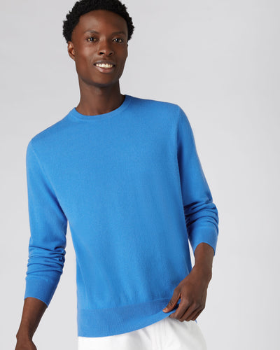 N.Peal Men's The Oxford Round Neck Cashmere Jumper Zanzibar Blue