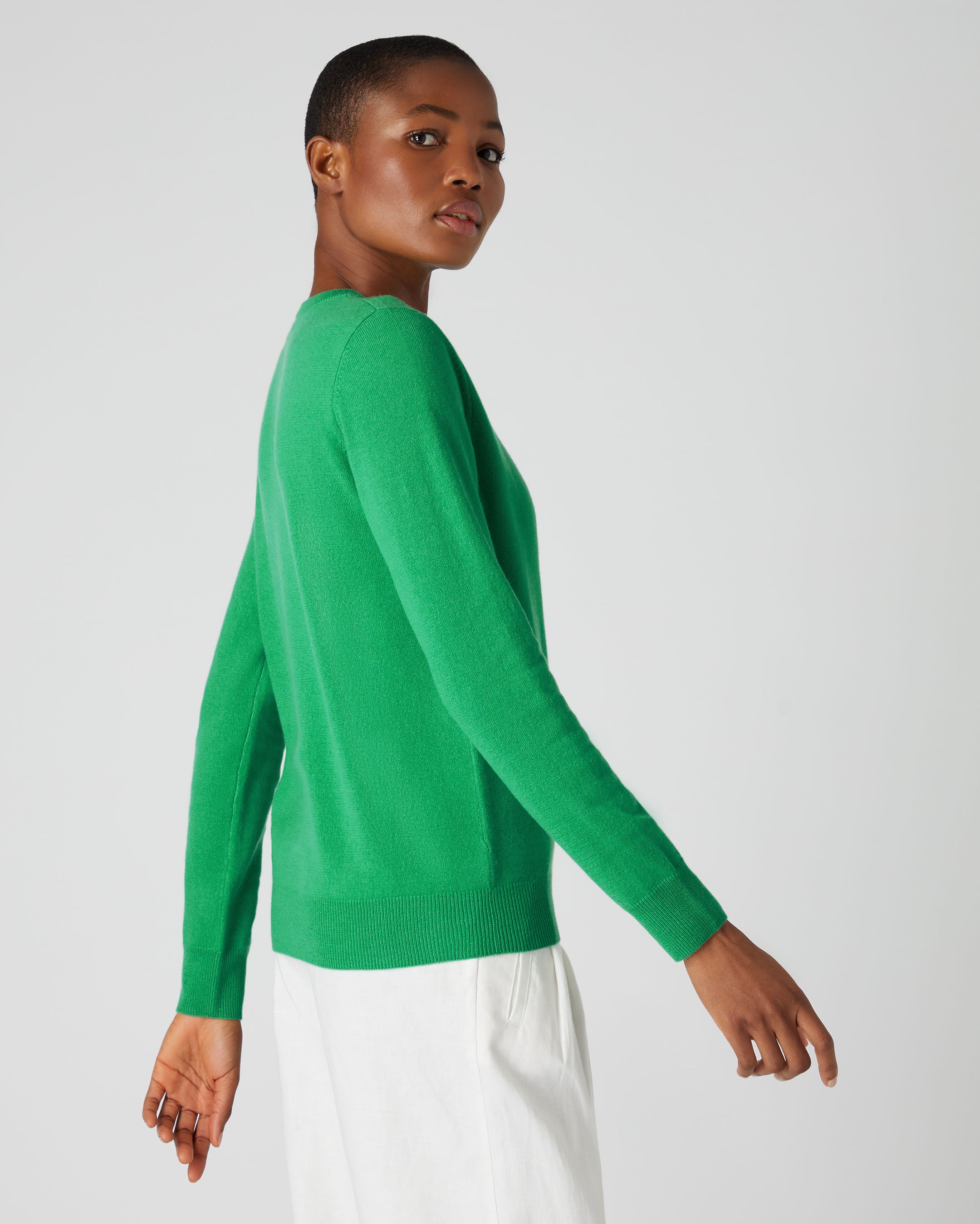 Women s Round Neck Cashmere Jumper Parrot Green N.Peal