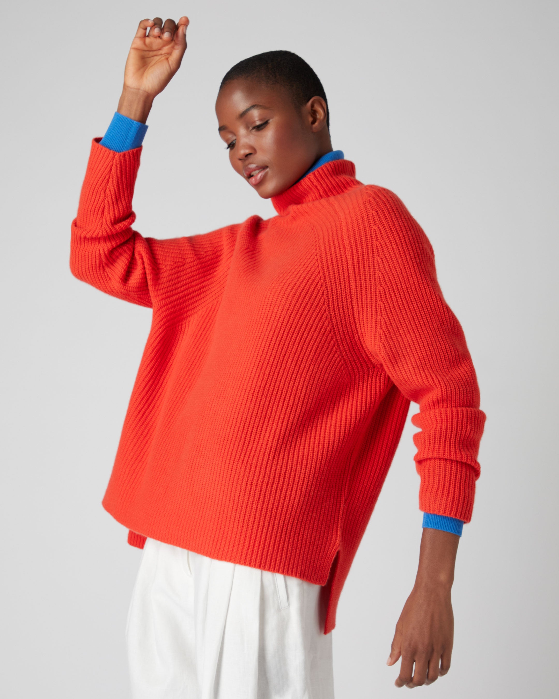 High neck outlet ribbed jumper